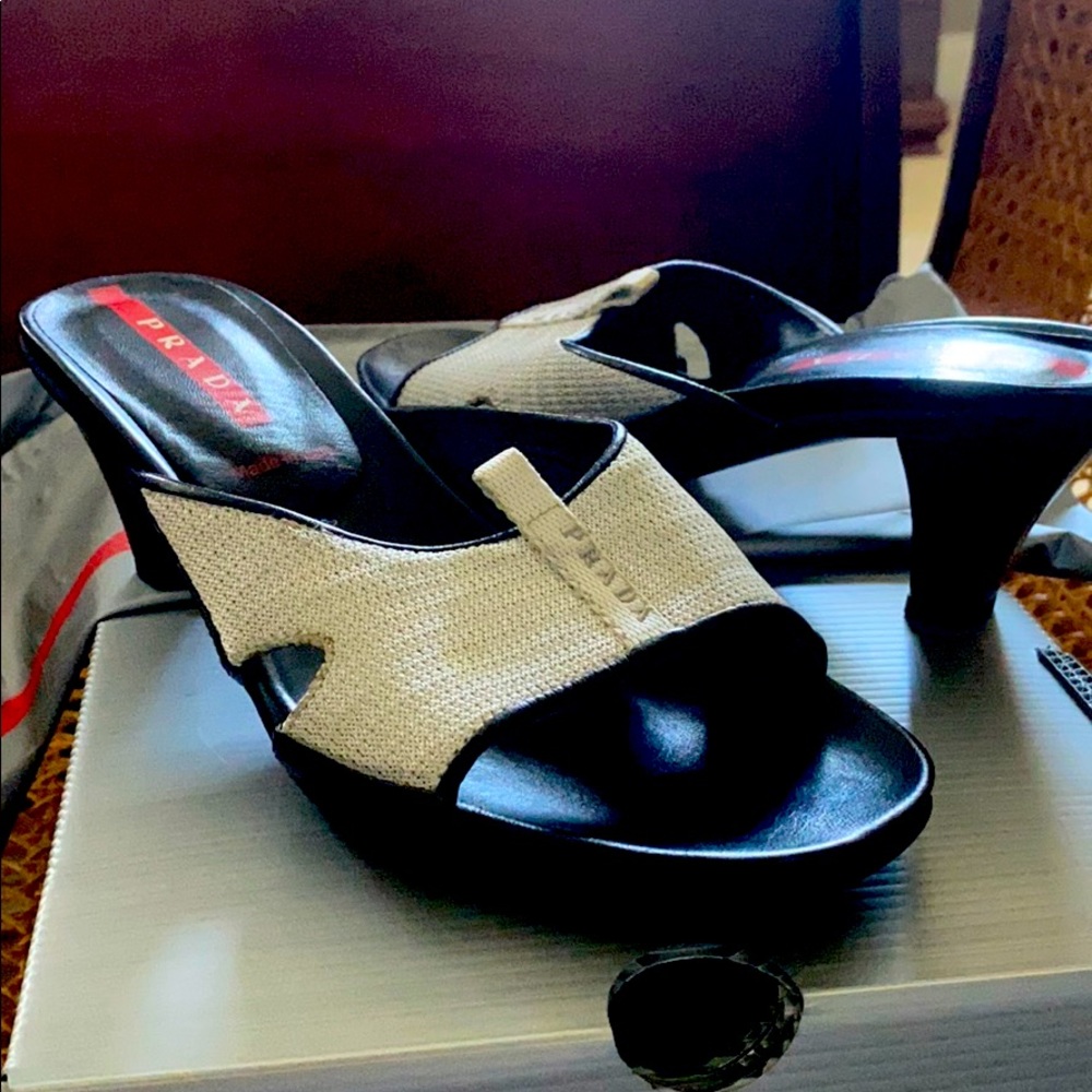 Prada Silver Woven Slides brand new never worn